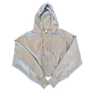 HM Divided Women Light Gray Cropped Zip Up Hoodie Lettuce Trim Size M